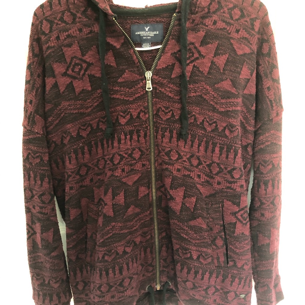 Black And Red Patterned American Eagle Hoodie - image 1
